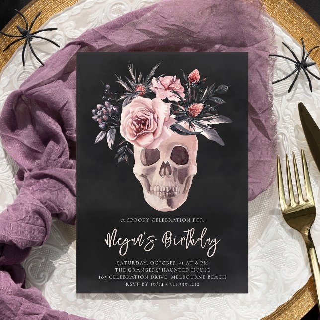 Invitación Fiesta de cumpleaños de Floral Skull Halloween (Subido por el creador)