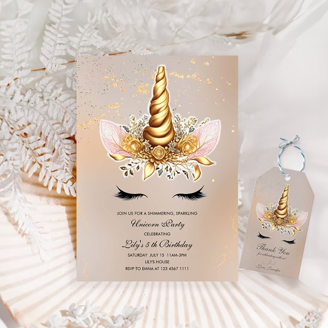 Invitación fiesta de cumpleaños de Floral Unicornio (Subido por el creador)