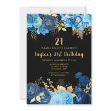 Fiesta de Cumpleaños de Flores Azules y Doradas El