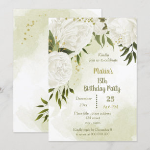 Invitación fiesta de cumpleaños de flores blancas de bonito