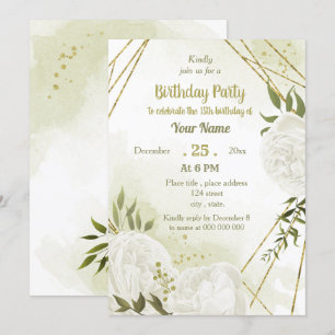 Invitación fiesta de cumpleaños de flores blancas de bonito