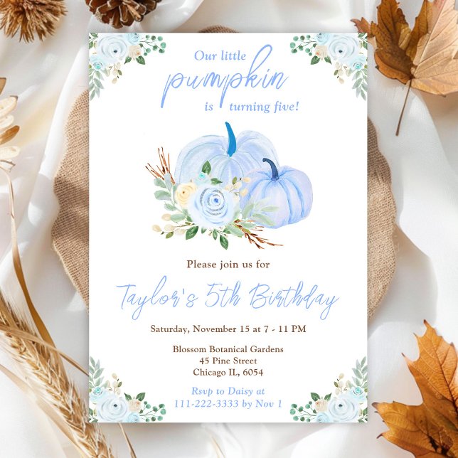 Invitación Fiesta de Cumpleaños de Flores de Calabazas Azules (Subido por el creador)