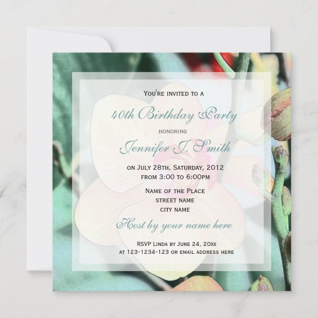 Invitación fiesta de cumpleaños de flores de orquídea elegant (Anverso)