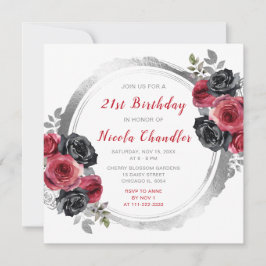 Invitación Fiesta de cumpleaños de flores elegantes rojas y p