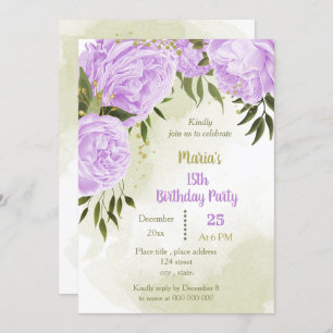 Invitación fiesta de cumpleaños de flores púrpuras