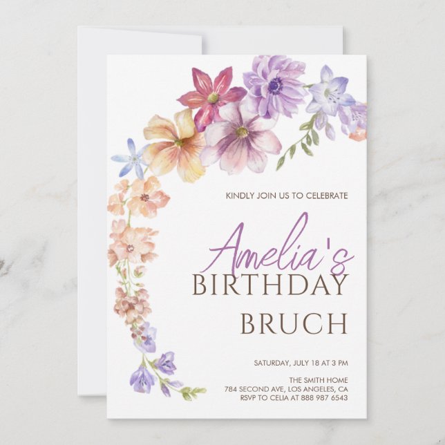 Invitación Fiesta de Cumpleaños de Flores Silvestres de Prima (Anverso)