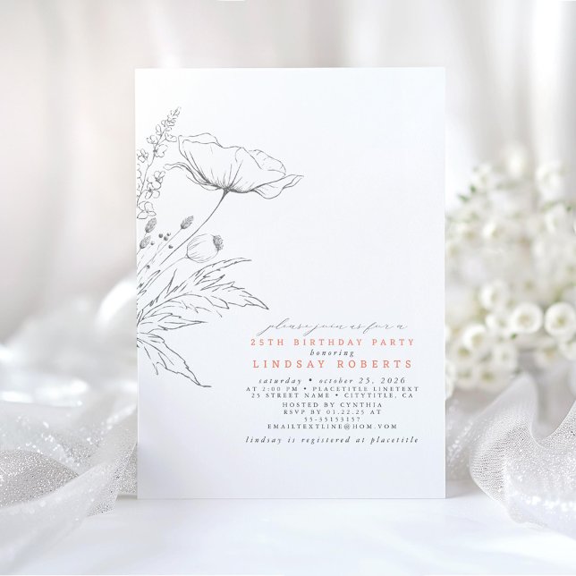 Invitación Fiesta de cumpleaños de Flores Silvestres dibujada (Wildflowers Birthday Invitations)