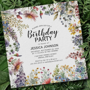 Invitación Fiesta de cumpleaños de flores silvestres elegante