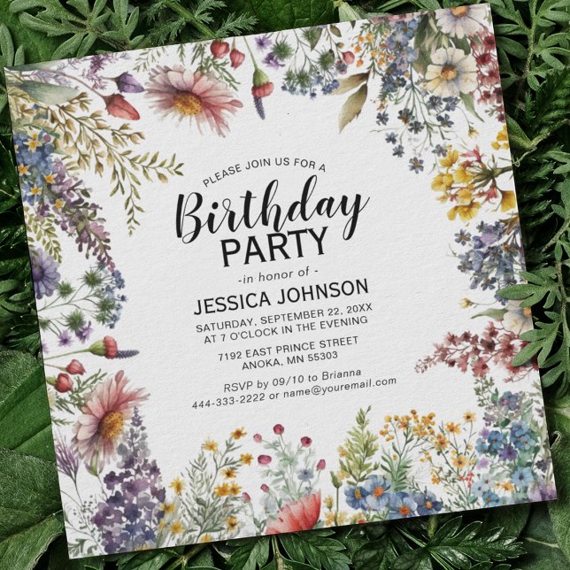 Invitación Fiesta de cumpleaños de flores silvestres elegante (Subido por el creador)