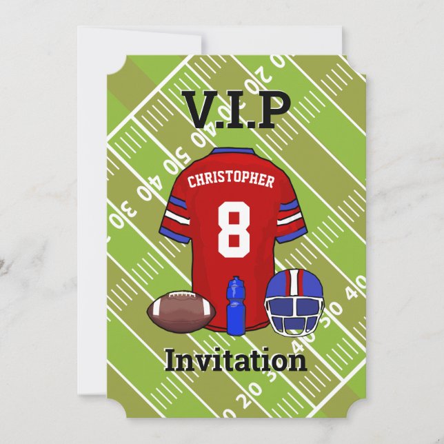 Invitación Fiesta de cumpleaños de Football Jersey y pitch (Anverso)