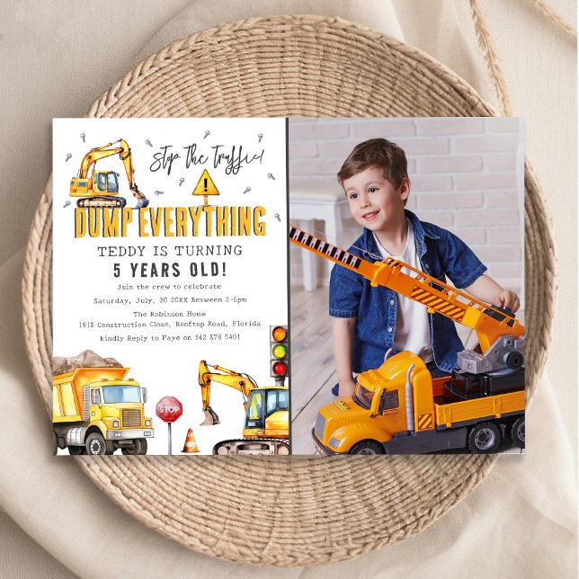 Invitación Fiesta de Cumpleaños de Foto de Acuarela de Constr (Subido por el creador)