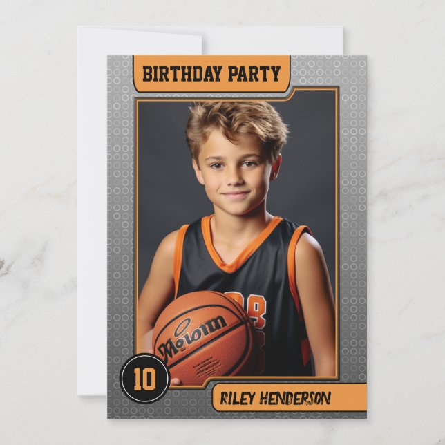 Invitación Fiesta de cumpleaños de foto de niño de baloncesto (Anverso)