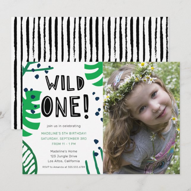 Invitación Fiesta de cumpleaños de foto de Wild One (Anverso / Reverso)