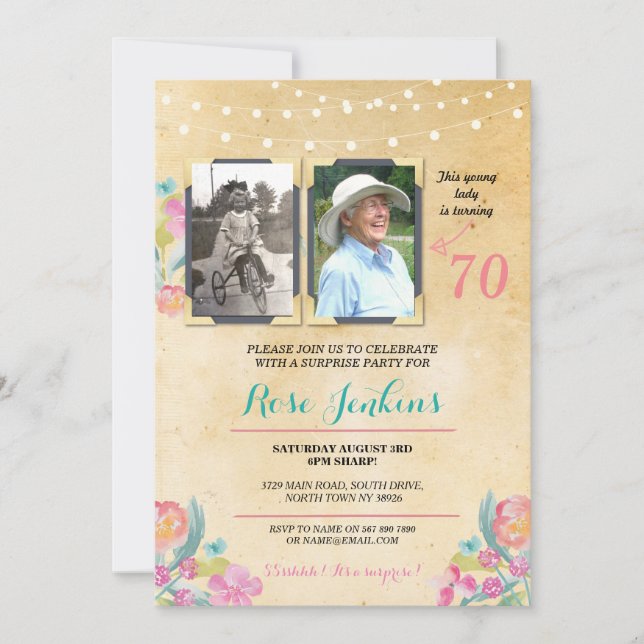 Invitación Fiesta de cumpleaños de foto Floral rosa 2 imágene (Anverso)