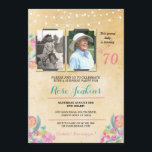 Invitación Fiesta de cumpleaños de foto Floral rosa 2 imágene<br><div class="desc">Añade tu foto a esta invitación de tiza de estilo vintage. Agregue cualquier edad. Se incluye la impresión posterior.</div>