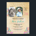 Invitación Fiesta de cumpleaños de foto Floral rosa 2 imágene<br><div class="desc">Añade tu foto a esta invitación de tiza de estilo vintage. Agregue cualquier edad. Se incluye la impresión posterior.</div>