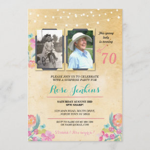 Invitación Fiesta de cumpleaños de foto Floral rosa 2 imágene