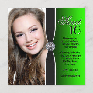 Invitación Fiesta de cumpleaños de foto verde y negra