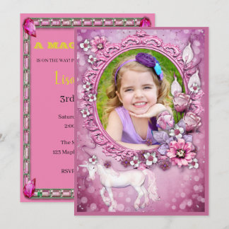 Invitación Fiesta de cumpleaños de fotos de Pink Floral Unico
