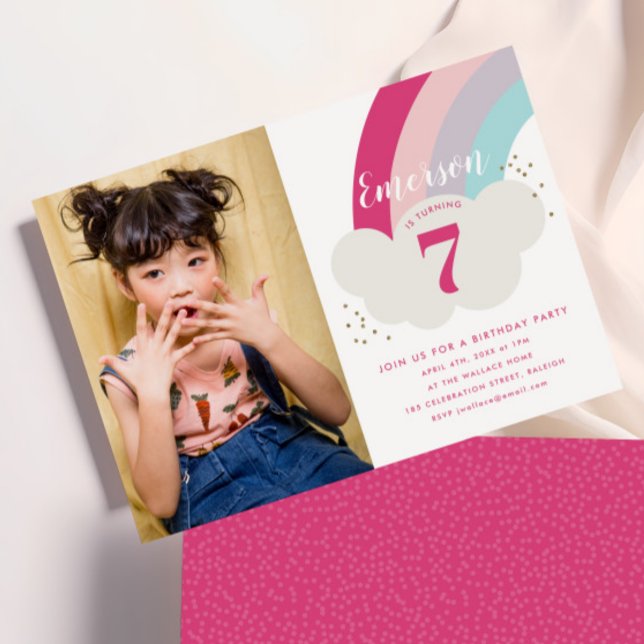 Invitación Fiesta de cumpleaños de fotos para niños de la nub (Kids Rainbow Photo Birthday Party Invitations.)