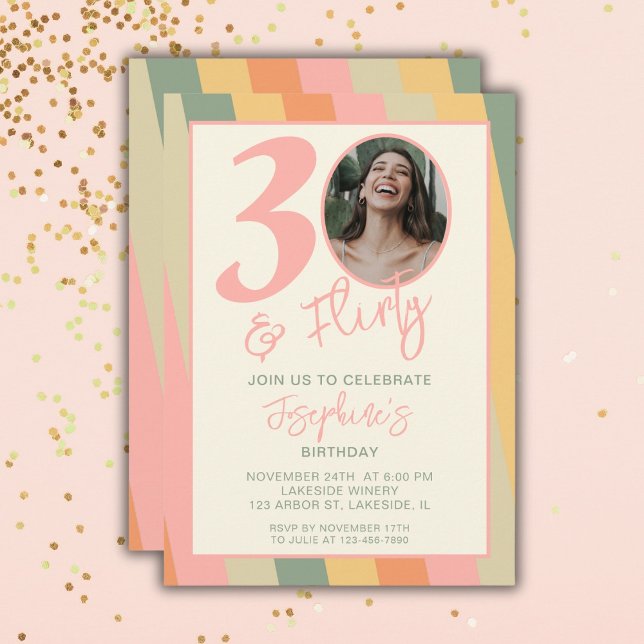 Invitación Fiesta de cumpleaños de fotos rosadas de Treinta y (Subido por el creador)