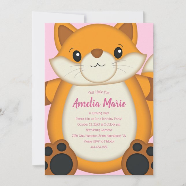 Invitación Fiesta de cumpleaños de Fox (Anverso)