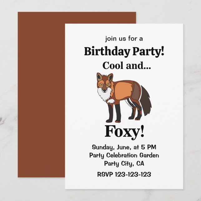 Invitación Fiesta de cumpleaños de Fox Animal Woodland Foxy (Anverso / Reverso)