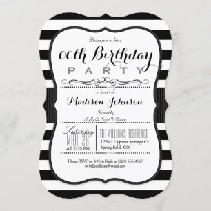 Invitación Fiesta de cumpleaños de franjas blancas y negras