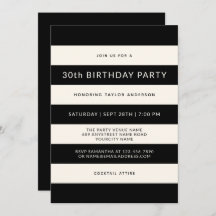 Fiesta de cumpleaños de franjas clásicas negras y 