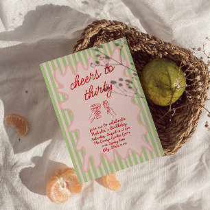 Invitación Fiesta de cumpleaños de franjas coloridas de 30 ma