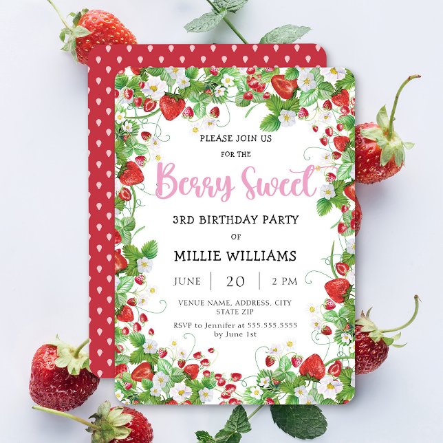 Invitación Fiesta de cumpleaños de fresa (Subido por el creador)