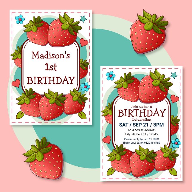 Invitación Fiesta de cumpleaños de fresa (Subido por el creador)