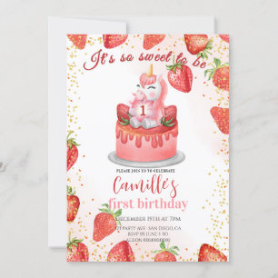 Invitación Fiesta de cumpleaños de fresa de Unicorn