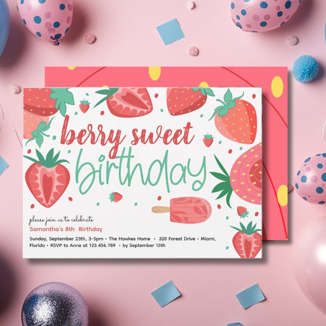 Invitación Fiesta de cumpleaños de fresa dulce Berry (Subido por el creador)