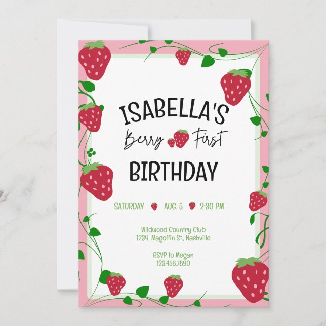 Invitación Fiesta de cumpleaños de fresa invita al verano de  (Anverso)