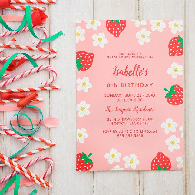 Invitación Fiesta de cumpleaños de fresas (Subido por el creador)