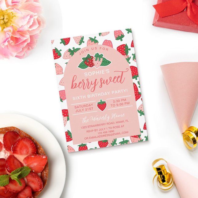Invitación Fiesta de cumpleaños de fresas con bayas rosadas (Subido por el creador)