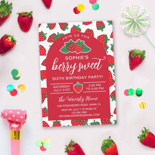 Invitación Fiesta de cumpleaños de fresas Red Berry Sweet (Subido por el creador)