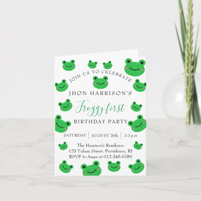 Invitación Fiesta de cumpleaños de Froggy Croaking Amphibian (Anverso)