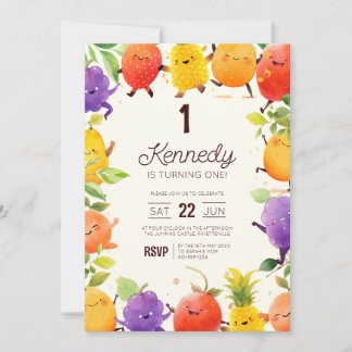 Invitación Fiesta de cumpleaños de fruta bailando