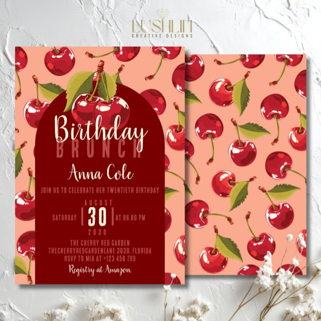 Invitación Fiesta de Cumpleaños de Fruta de Cereza Roja Dulce (Subido por el creador)