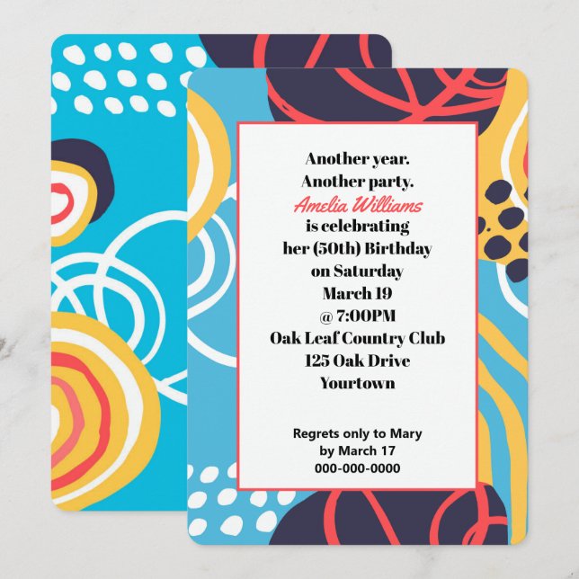 Invitación Fiesta de cumpleaños de Funky Doodles (Anverso / Reverso)