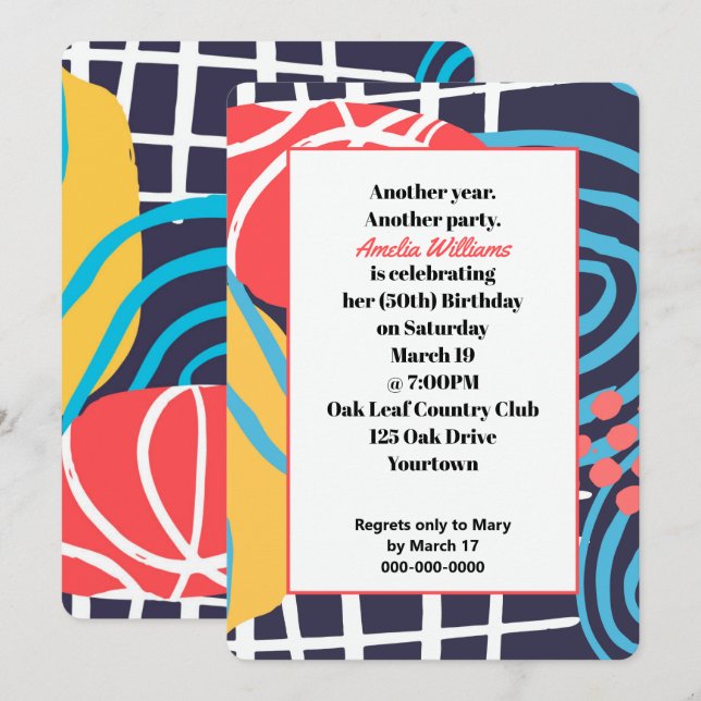 Invitación Fiesta de cumpleaños de Funky Doodles (Anverso / Reverso)