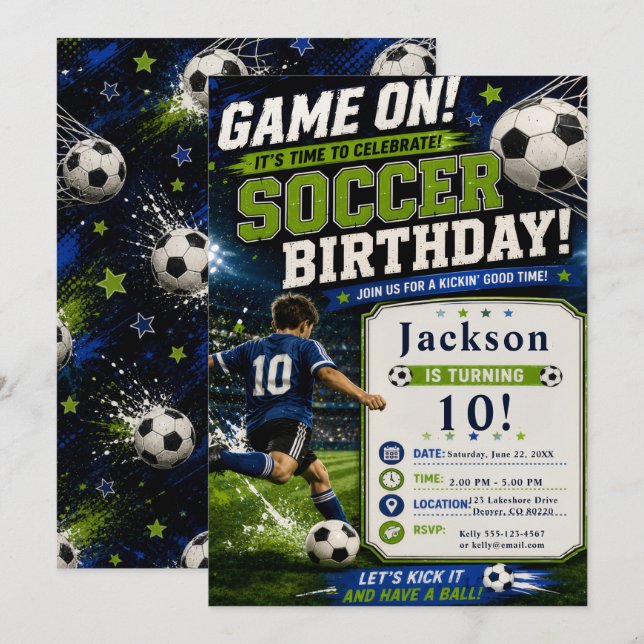 Invitación Fiesta de Cumpleaños de Fútbol (Anverso / Reverso)