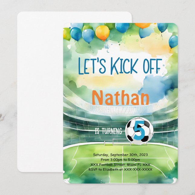 Invitación Fiesta de Cumpleaños de Fútbol (Anverso / Reverso)