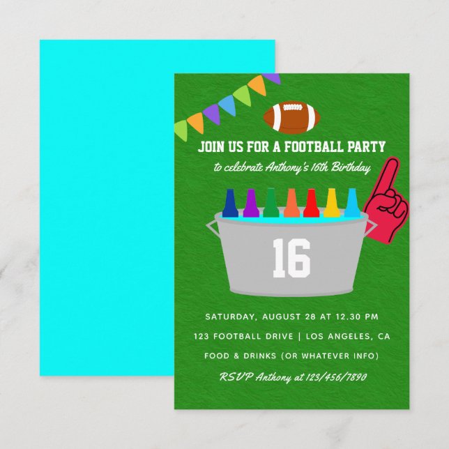 Invitación Fiesta de Cumpleaños de Fútbol Americano (Anverso / Reverso)