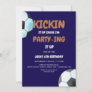 Invitación Fiesta de cumpleaños de fútbol azul para niños, ¡d