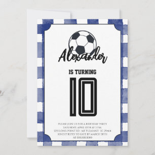 Invitación Fiesta de Cumpleaños de Fútbol con Cuadros Azules