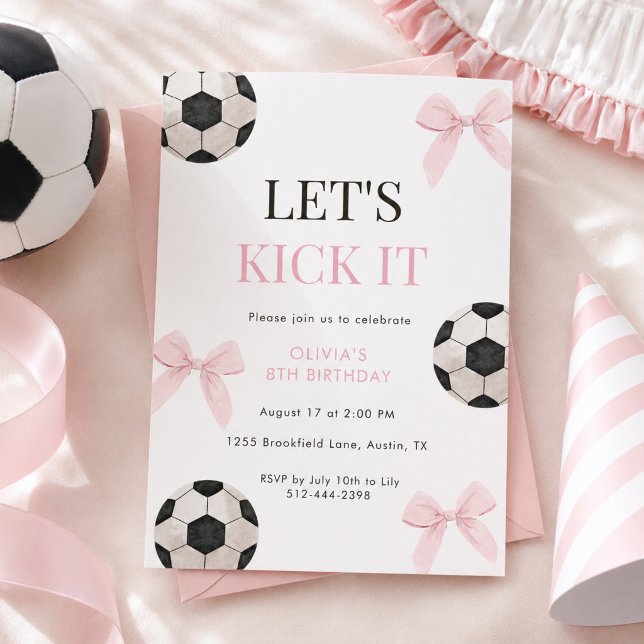 Invitación Fiesta de Cumpleaños de Fútbol con Lazo Rosa para  (Subido por el creador)