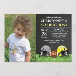 Invitación Fiesta de cumpleaños de fútbol de color amarillo